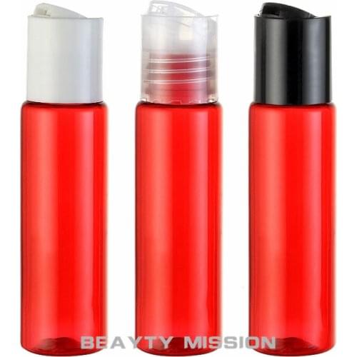 BEAUTY MISSION 30ml x 48 red disc top cap bottle containers,1oz red small cream lotion PET bottles,30cc oil plastic vial