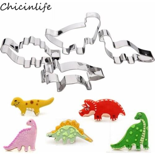 Chicinlife 4pcs/lot Stainless Steel Dinosaur Fondant Cookie Biscuit Mould Cake Candy mold Birthday Party Supplies