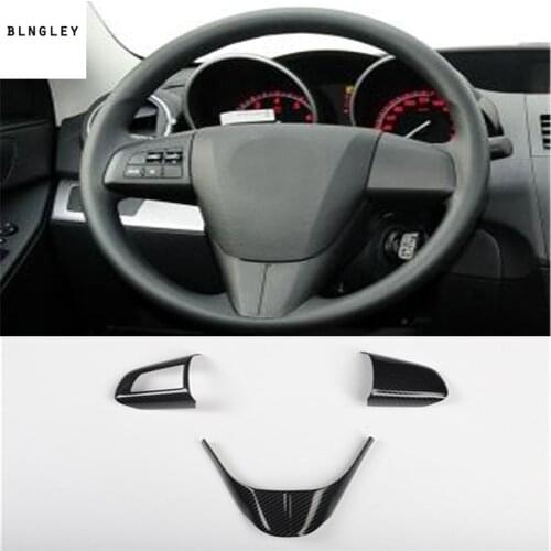 3pcs/lot Car stichers ABS Carbon fiber grain steering wheel decoration cover for 2010-2013 Mazda 3 car accessories