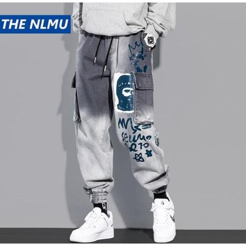 High Street Graffiti Printing Jeans Pants Vintage Hip Hop Men Jogger Denim Trousers Streetwear Women Men 2021 WY811