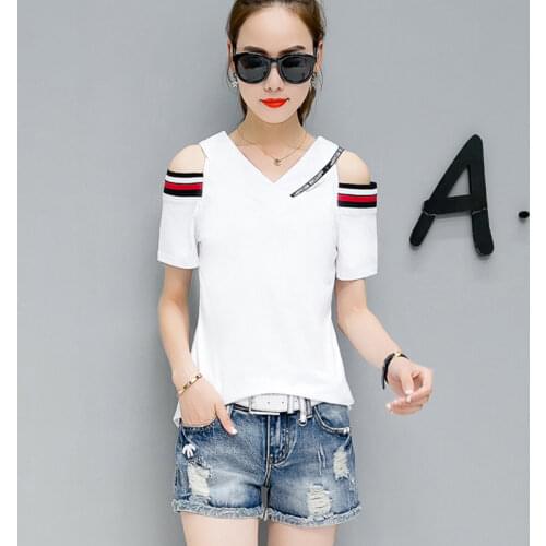 Sexy V Neck t shirt women t-shirt off shoulder top tshirt cotton summer tops for women 2018 tee shirt femme funny t shirts