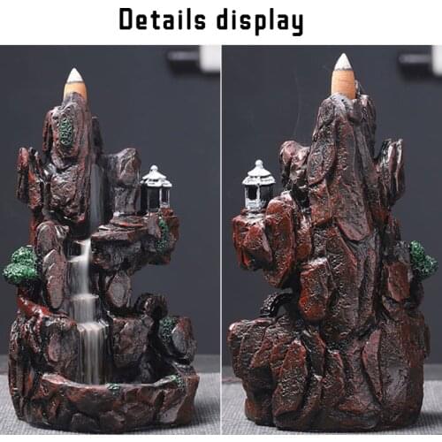Mountains River Waterfall Incense Burner Fountain Backflow Aroma Smoke Censer Holder Office Home Unique Crafts+100 Incense Cones