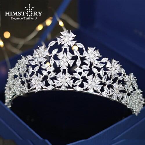 Himstory High End Classic Cubic Zirconia Tiaras Crown Wedding Leaves Flower Bridal Tiara Crown Hair Jewelry Accessories