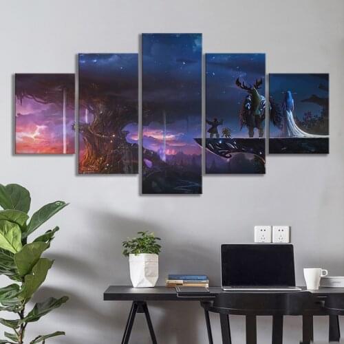 No Framed Canvas 5 Panel World of Warcraft Game Scene Wall Art Posters Pictures HD Paintings Home Decor Living Room Decoration