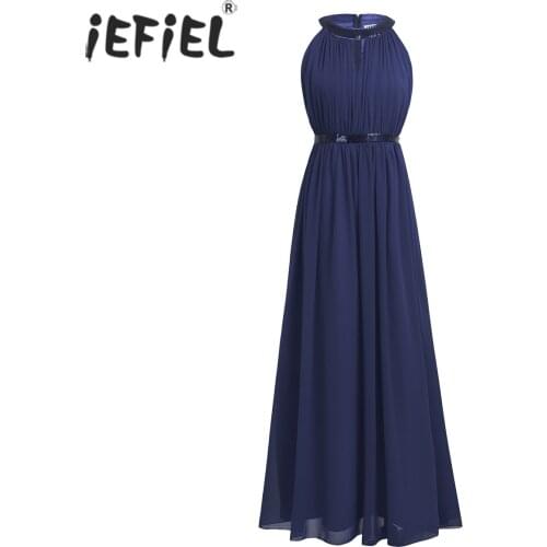 IEFiEL Beauty Women Ladies Chiffon Halter for Bridesmaid Long Daily Prom Gown Dresses for Elegant Womens Summer Formal Dress