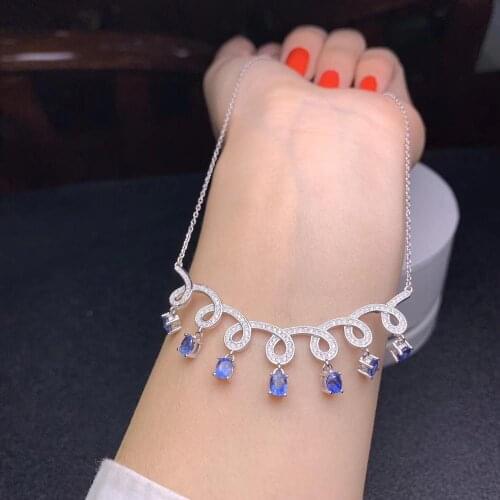 Graceful blue sapphire necklace for shinning women real 925 silver jewelry natural gem collarbone necklace girl birthday gift