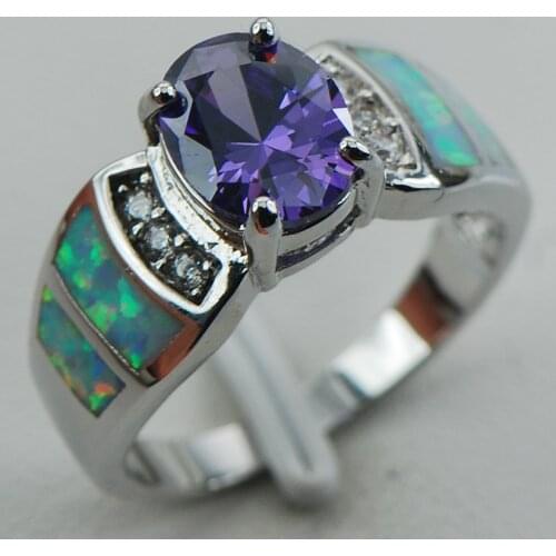 Purple Crystal Zircon White Opal 925 Sterling Silver Ring Size 6 7 8 9 10 R1256