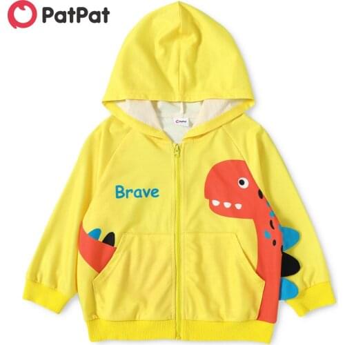 PatPat Toddler Boy Cute Brave Dinosaur Print Zipper Coat With Hat