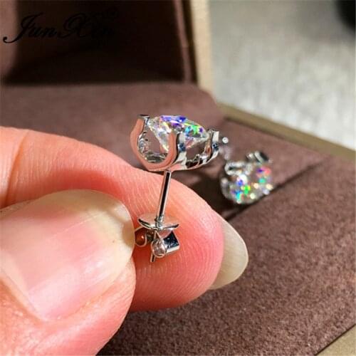 Cute Austrian Crystal Small Round Earrings White Gold Rose Gold Color White Zircon Wedding Stud Earrings For Women Men Jewelry