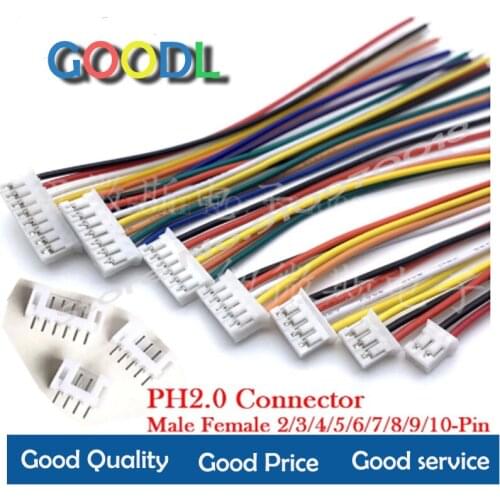 10Sets Mini Micro 2.0 PH Connector Male Female 2/3/4/5/6/7/8/9/10-Pin Plug With Wires Cables Socket 200MM 26AWG PH2.0 New