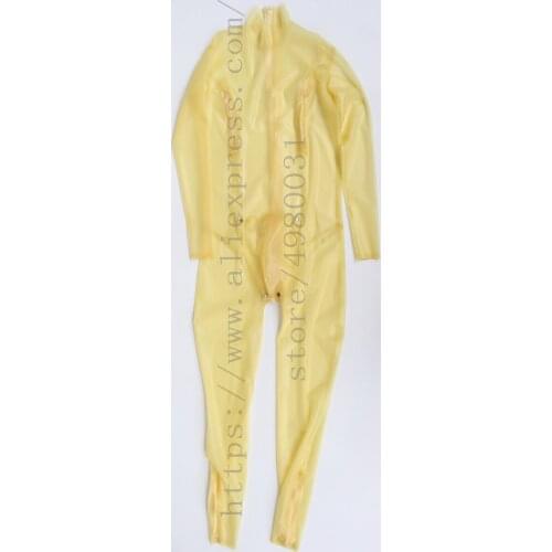 Mens 100% natural transparent latex bondage catsuit breast and feet hidden zippers and codpiece with back zip to abdomen