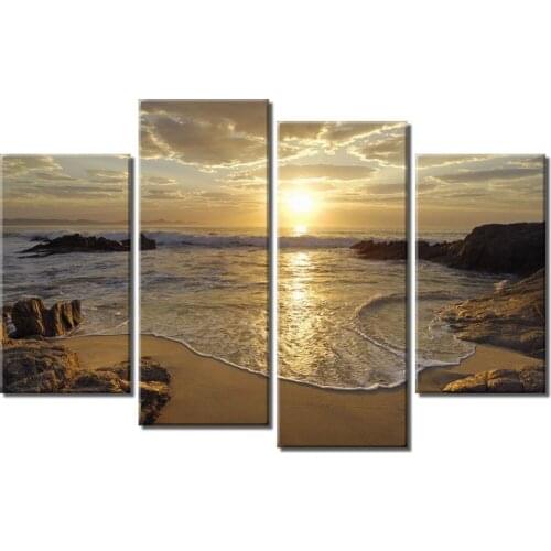 4 Pieces Unframed Wall Art Picture Gift Home Decoration Canvas Print Painting Beautiful Sunset Beach HD Printing Modern Poster