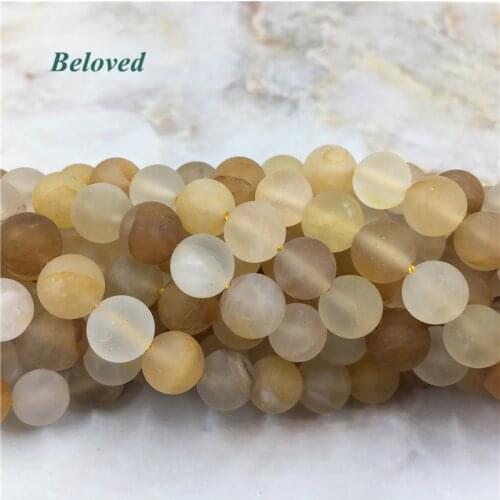 Natural Round Matte Citrines Loose Beads, 15.5" Yellow Quartz Gems Necklace Making Strand Beads 4-14mm, BG18075