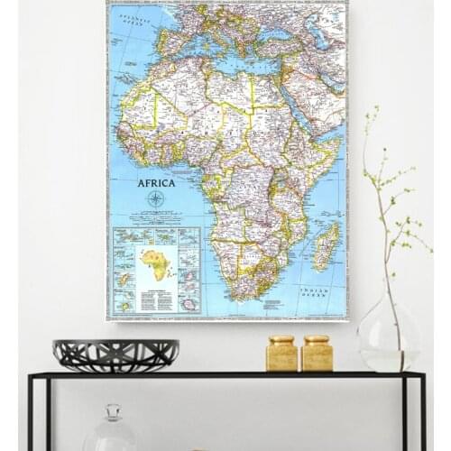 Non-Woven Map of Africa 1990 Large Vintage World Map Office Supplies Detailed Antique Poster Wall Chart Retro Posters and Prints