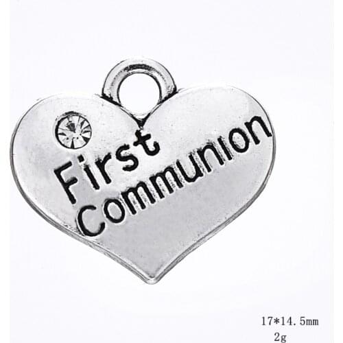 New 2021 Antique Silver Plated Message First Communion Rhinestones Heart charm bracelets for girls