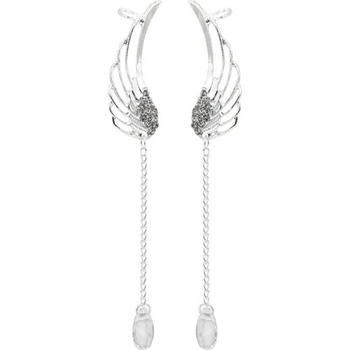 2021 new silver-plated angel wings stylist crystal earrings pendant earrings ladies long-sleeved earrings bohemian jewelry