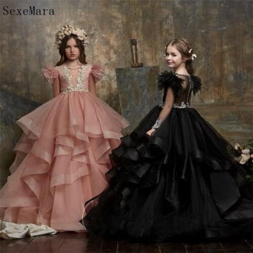 New Arrival Luxury Flower Girl Dresses For Wedding Sheer Bateau Neck Appliqued Pageant Gowns Ball Gown Custom Made