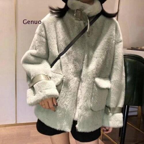 Autumn Solid Pocket Women Faux Fur Coats Ladies Casual Warm Zipper Elegant Fashion Outwear Female Winter Coats