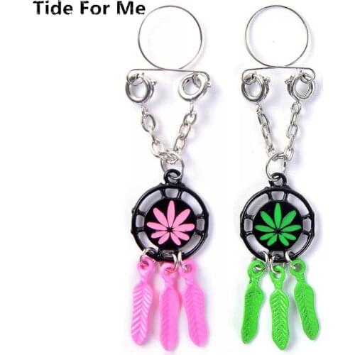 2PCS Pink Leaves Non Pierced Clip On Fake Nipple Ring Sexy Body Jewelry Shield Cover Clamps Adult Sex Toy Piercing Adjustable