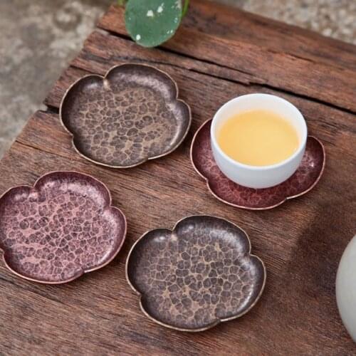 Cup Coaster Handmade Pure Copper Saucer Chinese Style Copper Metal Tea Tray Cup Mat Kitchen Supplies Norbi