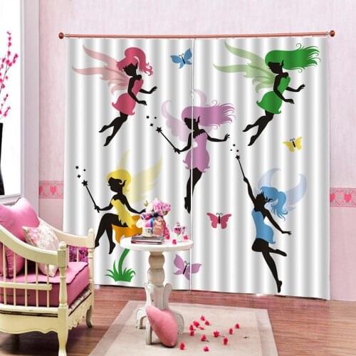 Custom 3D Curtains Girl Dress dancing Butterflies Inspirational Art Print Window Curtains For Living Room Bedroom Decor