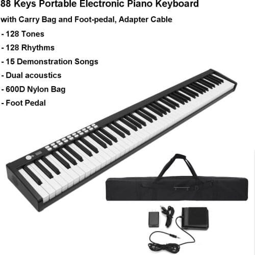 88 Keys Portable Electric Piano MIDI Output with 128 Tones 15 demonstration songs hand-held Keyboard Piano Sustain Pedal w/Pedal