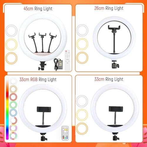 Professional LED Selfie Ring Light 45cm 33cm 26cm Photography Lighting For Youtube VK Makeup Video Ringlight Camera Photo Lamp