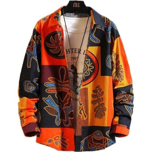 2021 Summer Youth Personality Fashion Graphic Shirts Men Oversized Casual Streetwear Long Sleeve Loose Male Top