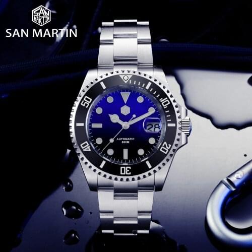 San Martin Watch Men 600m Diver Mechanical Watches Luxury Water Ghost Sapphire Ceramic Bezel MOP Gradient Dial Automatic Watch