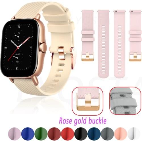 Rose gold buckle Silicone Strap For Samsung Galaxy Watch Active 2 40/44mm/3 41mm wristband For Huawei GT 2 42mm/GTR 42mm/Bip U S