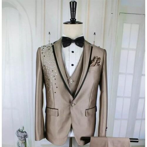 Champagne Groom Tuxedos Men Suits for Wedding Suits Man Blazers Evening Party 3-Piece Latest Coat Pants Designs Terno Masculino
