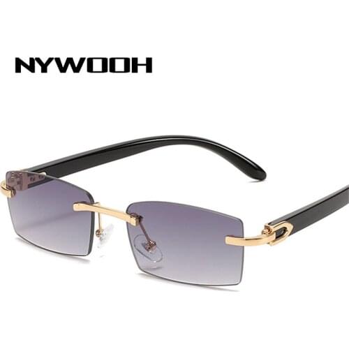 NYWOOH Vintage Small Rectangle Women Sunglasses Retro Rimless Gradient Steampunk Sun Glasses Brand Designer Men Shades UV400