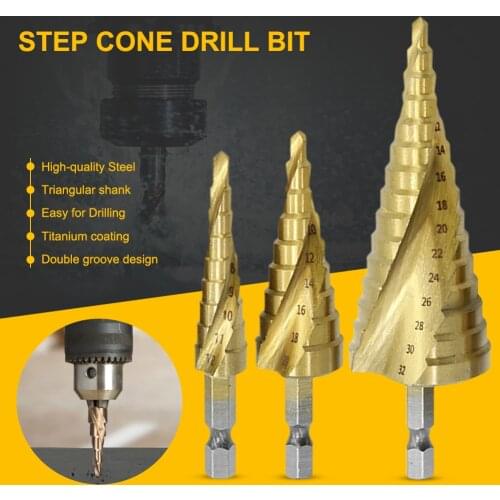 Step Cone Drill Bit Hole Cutter Dint Tool Hex Shank Step Drills Kit Shank Coated Metal Drill Bit Set With Storage Bag