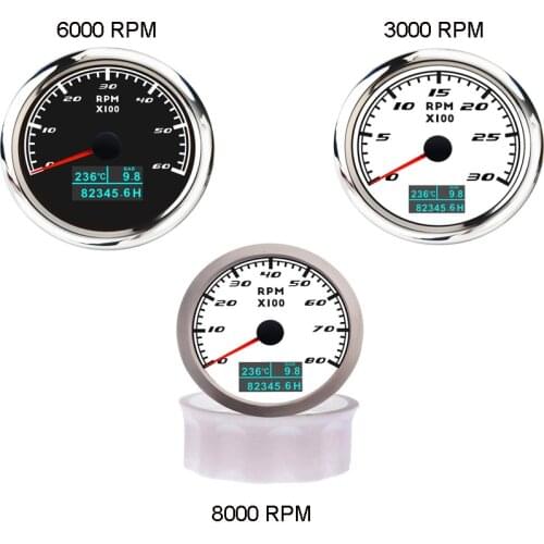 3000/6000/8000 RPM Tachometer Gauge Waterproof 3 in 1 Multi-function Tacho Meter Water Temperature Oil Pressure for Boat Car