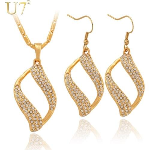 U7 Wholesale Gold/Silver Color Rhinestone Crystal Unique Necklace Earrings New Fashion Jewelry Sets For Women S380