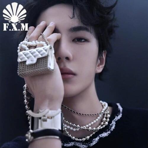 Wangyibo Double chain pearl Metal Mini messenger bag