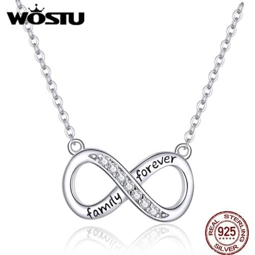 WOSTU Authentic 925 Sterling Silver Infinity Love Pendant Necklaces Forever Family Cross Design Chain Link Women Fine Jewelry