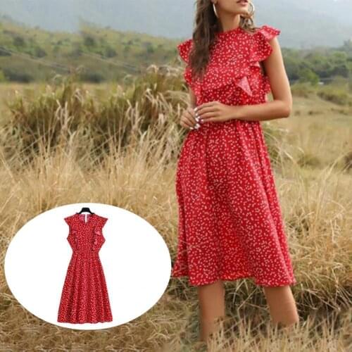 Womens Dress Floral Print Breathable Floral Print Butterfly Sleeve Ruffles Summer Dress Beach Party Dress Ladies Vestidos