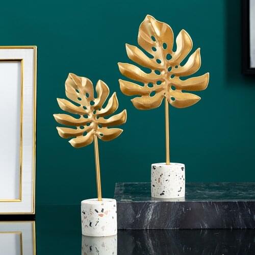 Golden Leaf Statue Cement Metal Wrought Iron Model Home Decor Accessories for Living Room Art Ornaments Desk Decoration Gifts