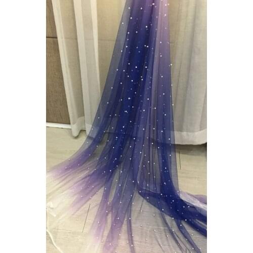 Star sky, bridal tulle lace fabric with pearls,dream pearl bead tulle fabric with Gradient colors, bead mesh lace fabric