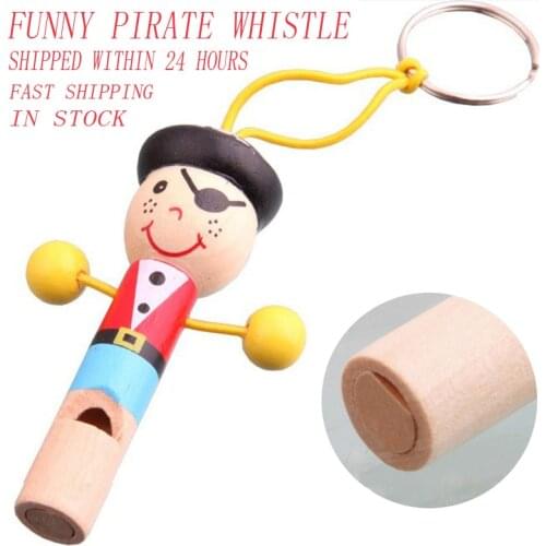 1pcs Funny Kids Wooden Toy Pirate Whistle Baby Children Educational Toys Wooden Musical Instrument Doll Keychain Toy Gift
