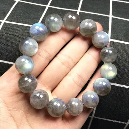 14mm Top Natural Labradorite Crystal Bracelet For Women Men Stretch Round Beads Yellow Blue Light Stone Bangle Jewelry AAAAA
