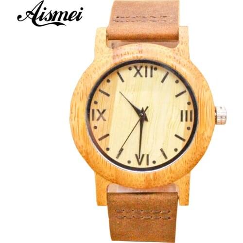 2018 Women Wooden Quartz Watch Ladies Roman numerals dial with Leather Strap Wood Watches Female Wristwatch Feminino Clock