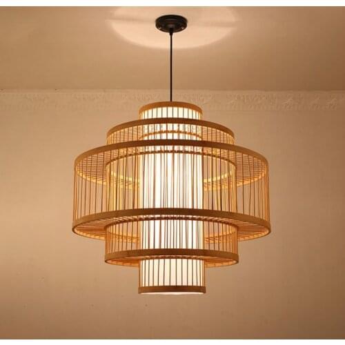 Chinese Style Bamboo Lamp Artwork Chandelier Southeast Asia Creative Restaurant Bamboo Lantern Decorative Hanging Light E27 Bulb