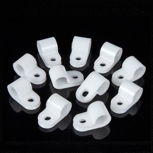 White Nylon Cable Clamp R-Type Plastic Wire Clamp P Clips Cable Organizer Nylon Loop Clamps Screws Fix Cable Mounting