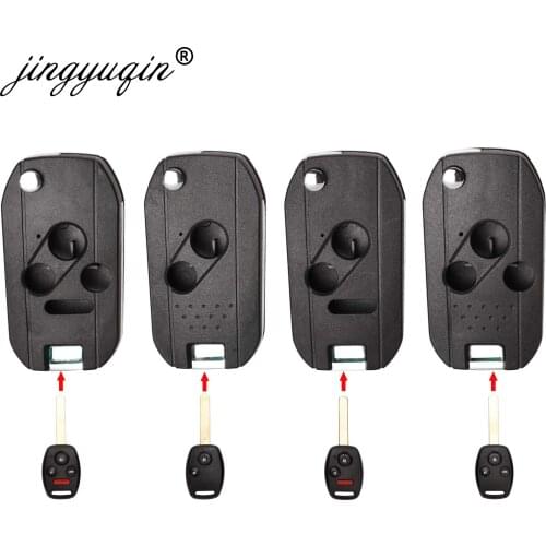 Jingyuqin 10pcs/lot Modified 2/3/4 Button Flip Remote Car Key Case For Honda Accord Pilot Cr-V Civic Insight Ridgeline 2003-2013