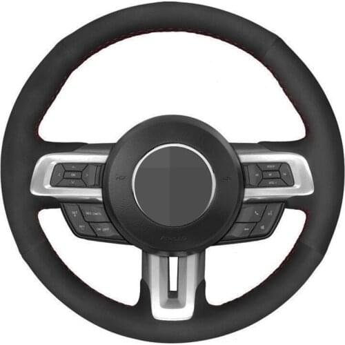Car Steering Wheel Covers Hand-Stitched Soft Black Genuine Leather Suede For Ford Mustang 2015 2016 2017 2018 2019-2020
