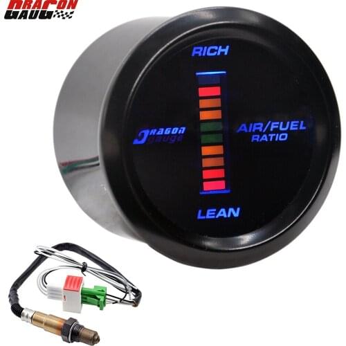 Dragon 2" 52mm Auto Car Electronic Digital LED Engine Air Fuel Ratio Gauge For Narrowband Oxygen Lean Rich Meter Free Shipping
