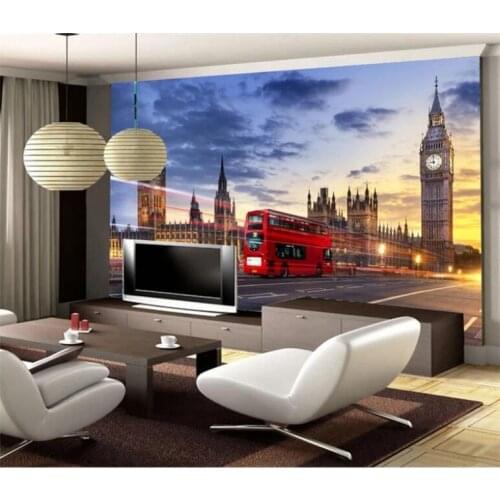 Customized 3d Wallpaper for Walls 3 D Mural UK London Bridge Red Bus Murals Wall Paper TV Background Decorative Landscape