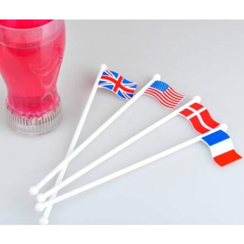 Bar Barware Tools disposable Plastic Flag Coffee Milk Tea Drink Cocktail Whisks Mixing Cocktail Picks Stick Stirring 50pc/lot
